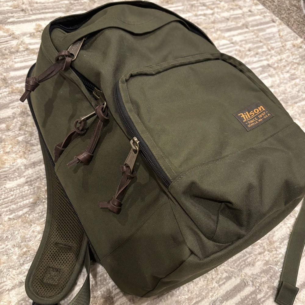 Filson Dryden Backpack Otter Green Carry On Travel Work Hike Leather Tabs